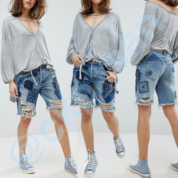 Free People Heart Breaker Patched & Embroidered Shorts Sz 26 - Picture 5 of 14